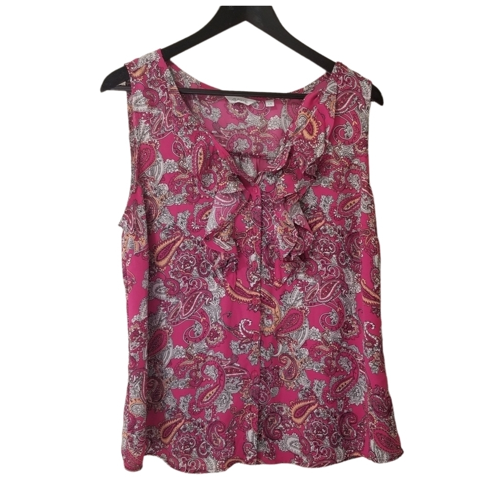 Reitman's sleeveless top button up ruffled front Size  Large